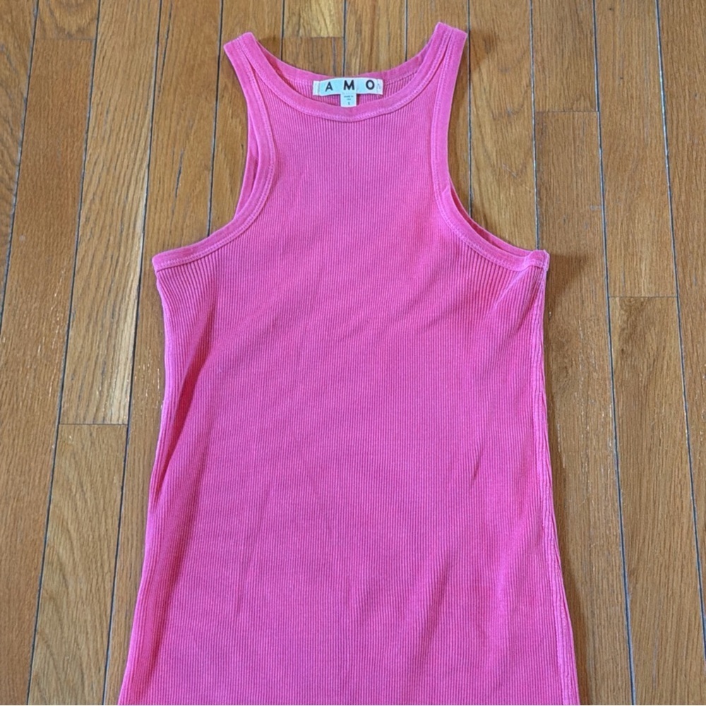 AMO Ribbed Midi Tank Sleeveless Dress Pink 100% Cotton Size Small - Picture 3 of 5